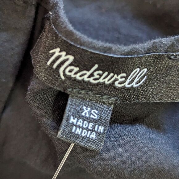 Madewell NWT Poplin Puff-Sleeve Side Cinch Cutout  Top sz XS in‎ Black - Picture 12 of 13